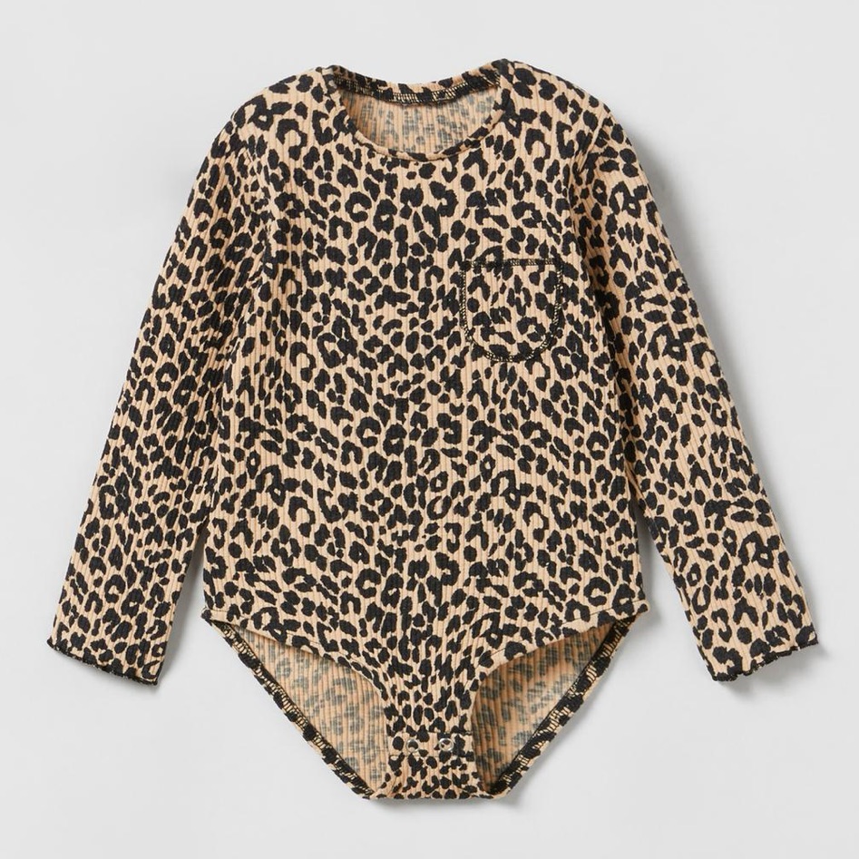 Zara Leopard Print Kids Bodysuit - Black And Tan
